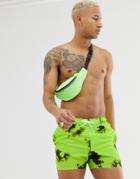 Asos Design Swim Short In Neon Green Tie Dye Short Length - Green
