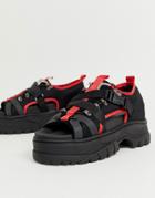 Asos Design Sneaker Sandals In Black And Red With Chunky Sole