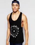 Asos Tank With Shark Tooth Print And Extreme Racer Back - Black