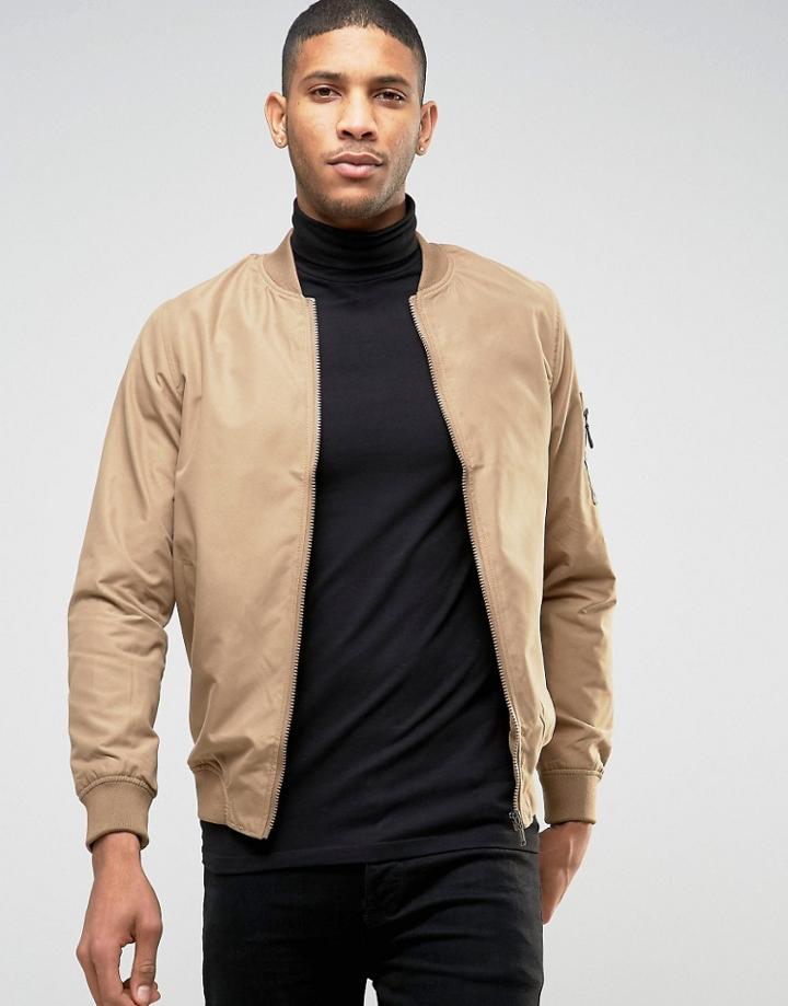 Pull & Bear Ma1 Bomber Jacket In Camel - Tan