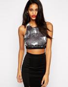 Asos Crop Top With Abstract Print And D Ring - Black
