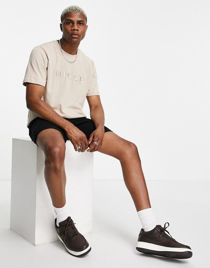 Nicce Mercury Embroidered T-shirt In Beige-neutral