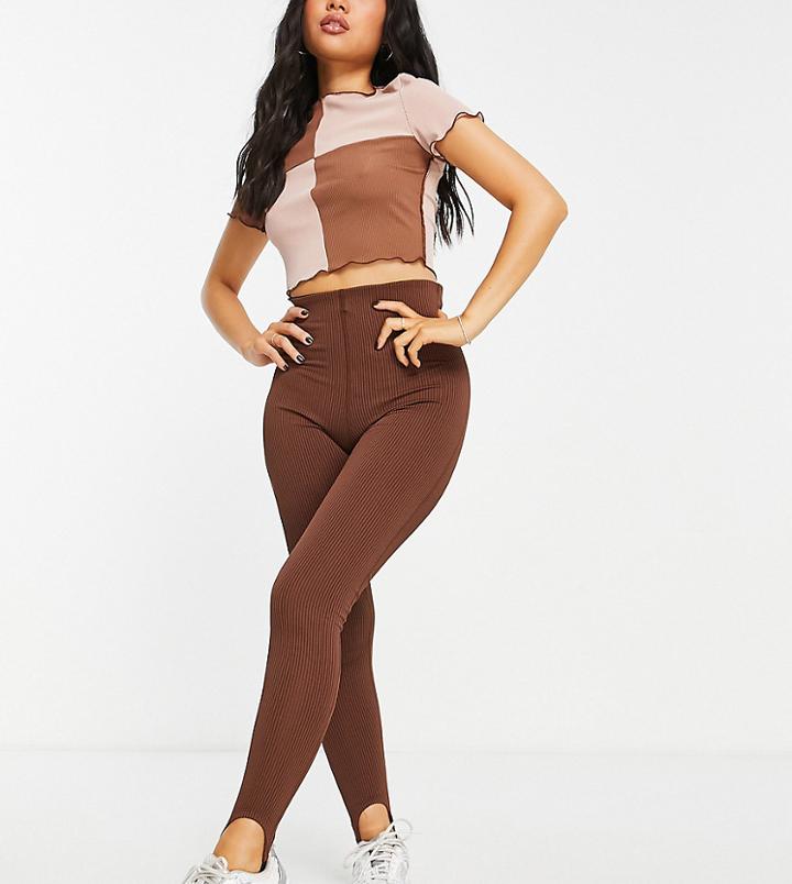 Pieces Petite Stirrup Leggings In Chocolate Brown