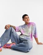 Asos Design Oversized T-shirt In Pink & Green Tie Dye With Chest Print-multi