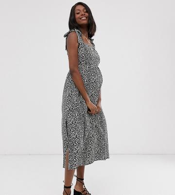 Wild Honey Maternity Maxi Dress With Shirring In Leopard Print-navy