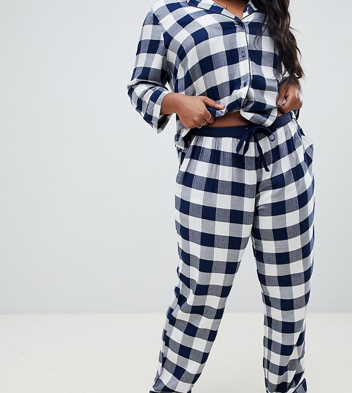 Asos Design Curve Mix & Match Gingham Pants In 100% Modal-navy
