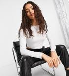 Asos Design Petite Fitted Crop T-shirt With Long Sleeve In White