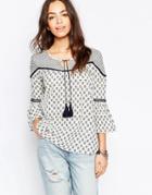 Only Printed Peasant Top With Tassels - Cloud Dancer