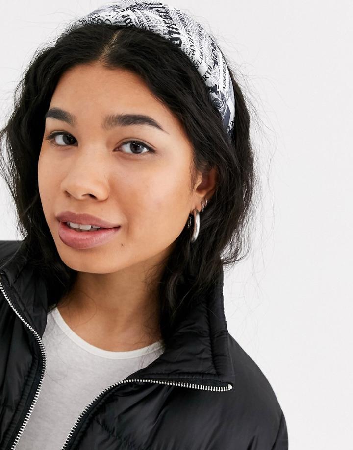 Asos Design Flat Headband In Newsprint-multi