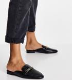 Asos Design Wide Fit Motto Chain Flat Mules In Black