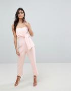 Asos Bandeau Jumpsuit With Tie Detail-pink