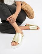 Monki Metallic Flatform Sandals In Gold - Gold