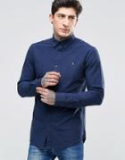 Farah Oxford Shirt With Black Weft In Slim Fit Blue - Blue