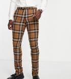 Twisted Tailor Tall Suit Pants In Brown Tartan Check With Pocket Chain Detail