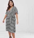 Prettylittlething Plus Pleated Midi Dress In Zebra Print - Multi
