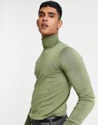 Gianni Feraud Premium Muscle Fit Stretch Roll Neck Sweater-green