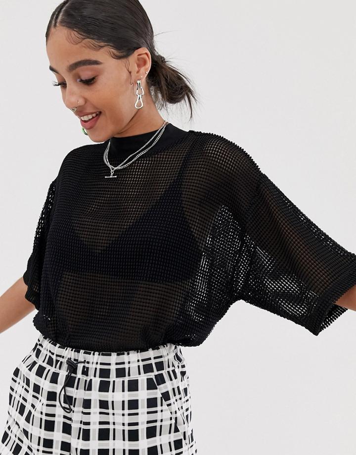 Asos Design Cropped Oversized Mesh T-shirt-black