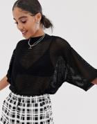 Asos Design Cropped Oversized Mesh T-shirt-black