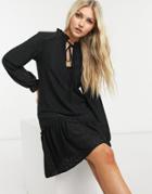Oasis Eyelet Dress With Drop Waist In Black