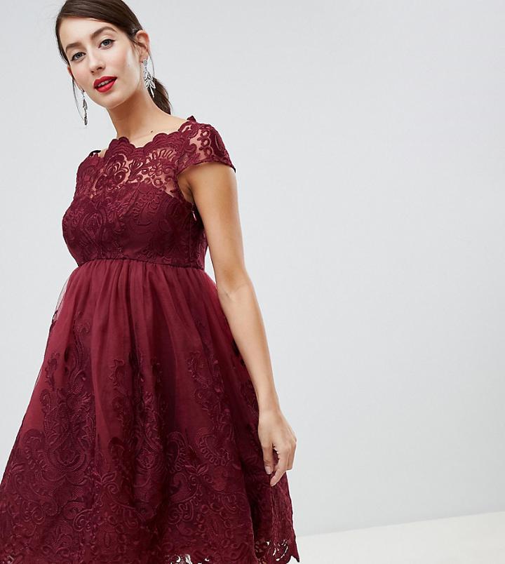 Chi Chi London Maternity Lace Detail Midi Dress - Red