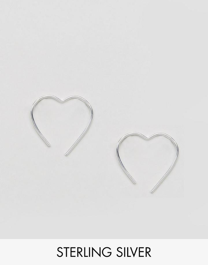 Asos Sterling Silver Fine Wire 15mm Heart Hoop Earrings - Silver