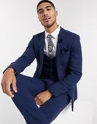Asos Design Wedding Super Skinny Suit Jacket In Blue Wool Blend Micro Houndstooth-blues