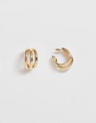 Asos Design Hoop Earrings In Triple Row Design In Gold Tone - Gold