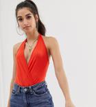 Asos Design Petite Halter Body In Red