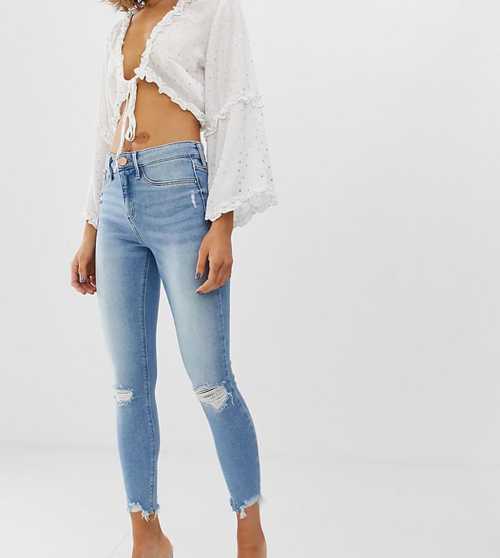River Island Molly Skinny Jeans With Rips In Mid Wash - Blue