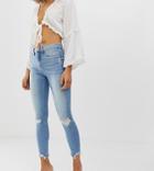 River Island Molly Skinny Jeans With Rips In Mid Wash - Blue