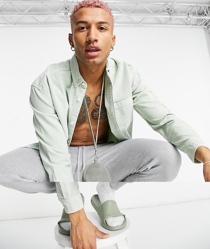 Asos Design 90s Oversized Corduroy Shirt In Pastel Green