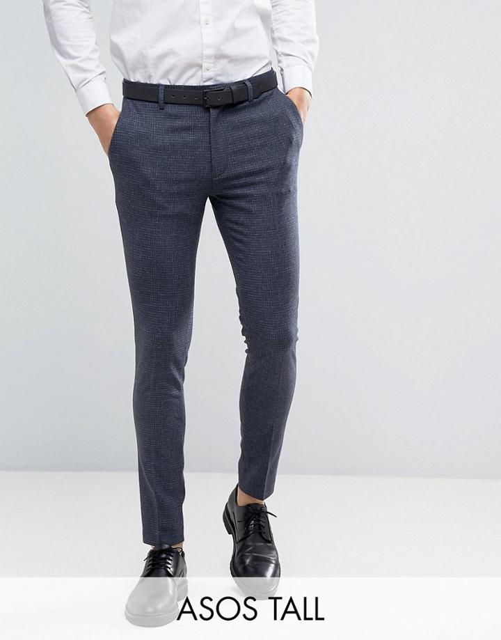 Asos Tall Wedding Super Skinny Suit Pants In Blue Mini Check - Blue