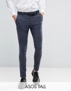 Asos Tall Wedding Super Skinny Suit Pants In Blue Mini Check - Blue