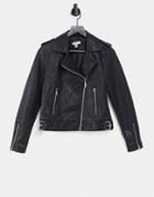 Topshop Classic Faux Leather Biker Jacket In Black