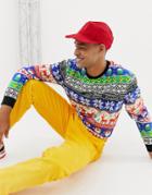 Asos Design Holidays Relaxed Long Sleeve T-shirt With All Over Fairisle Print-multi