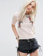 Parisian Mesh Top With Embroidered Flowers - Pink