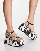 Topshop Wonder Strappy Wedge Sandals In Black And White-multi