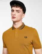 Fred Perry Stripe Collar Polo Shirt In Tan-brown