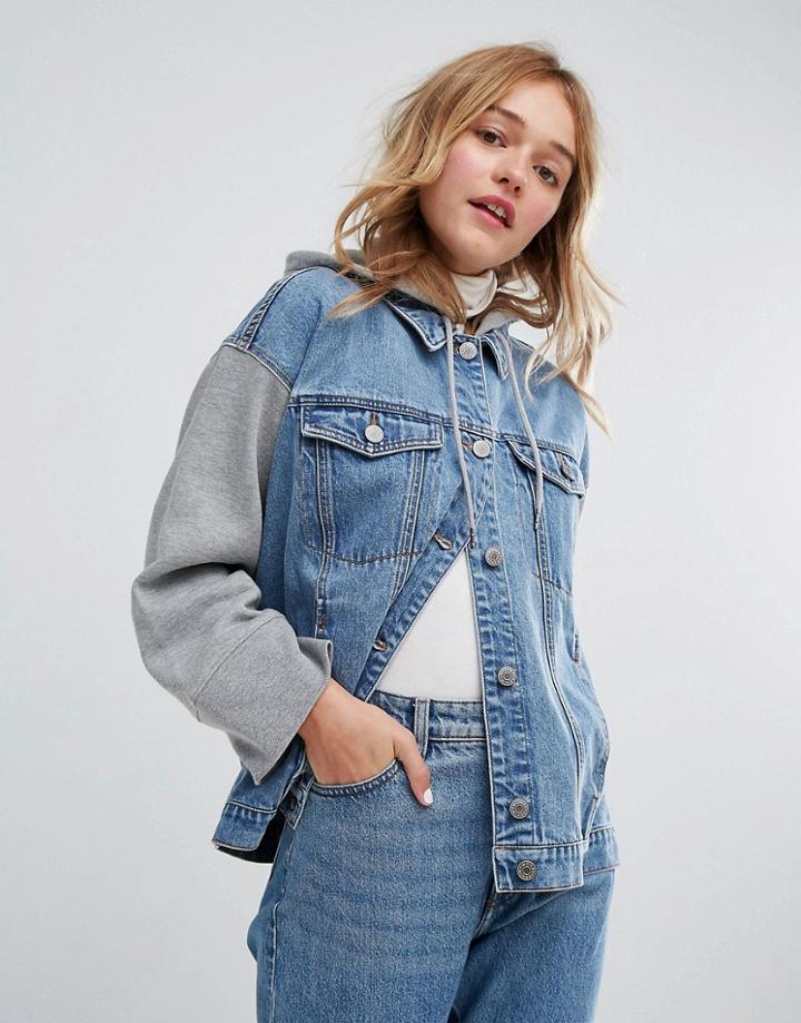 Monki Jersey Hooded Denim Jacket - Multi