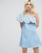 A State Of Being Gale One Shoulder Frilll Dress - Blue