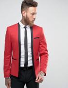 Asos Super Skinny Cropped Blazer In Red - Red