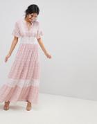 Forever New Printed Maxi Tea Dress With Lace Trim - Pink