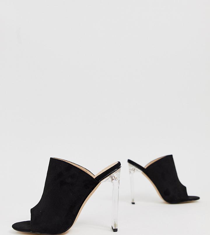In The Style Faux Suede Mules With Clear Heels - Black