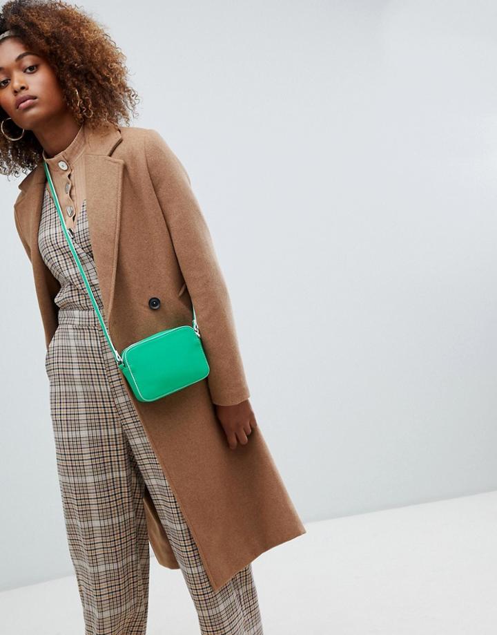 Bershka Long Line Double Button Car Coat In Camel - Beige