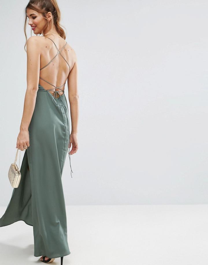Asos Plunge Strap Back Maxi Dress - Green