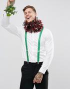 Asos Holidays Suspenders With Candy Cane Print In Green - Green