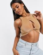Missyempire Exclusive Not So Basic Keyhole Crop Top In Camel-neutral