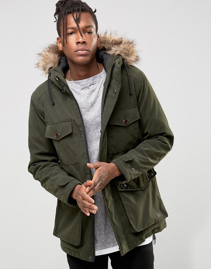 Produkt Parka With Faux Fur Hood - Green