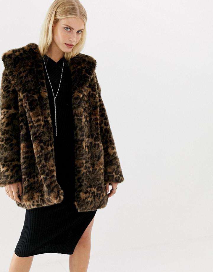 Allsaints Amice Faux Fur Coat In Leopard - Brown