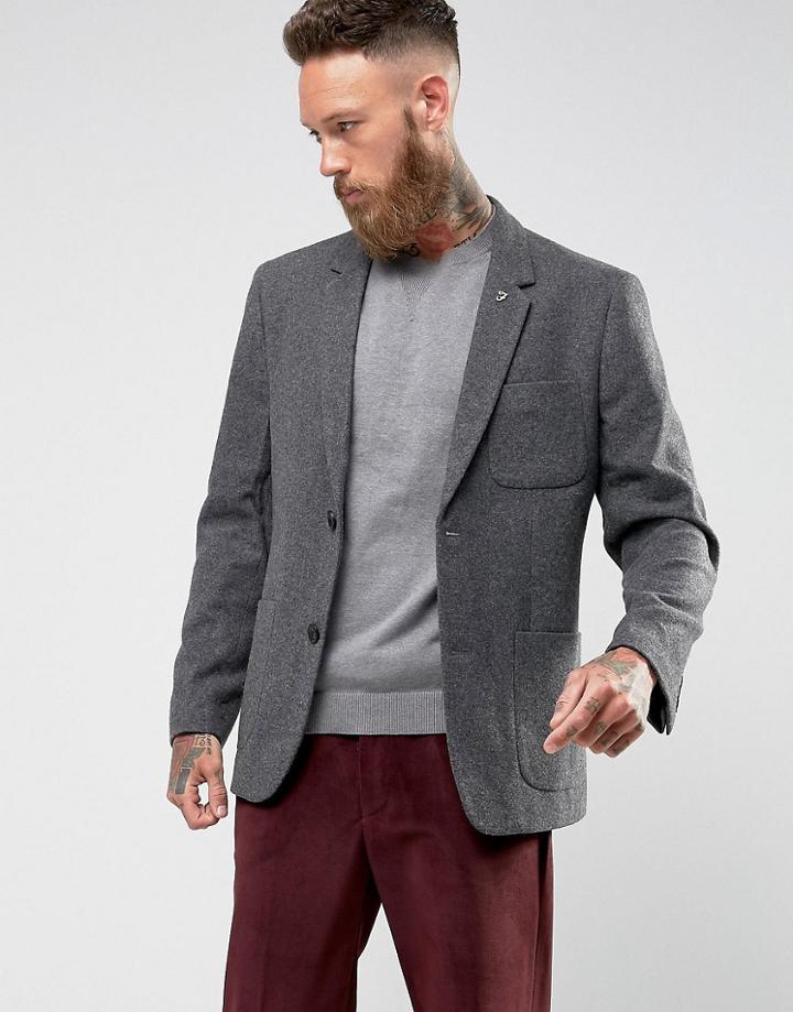 Farah Lake Plain Wool Blazer - Gray